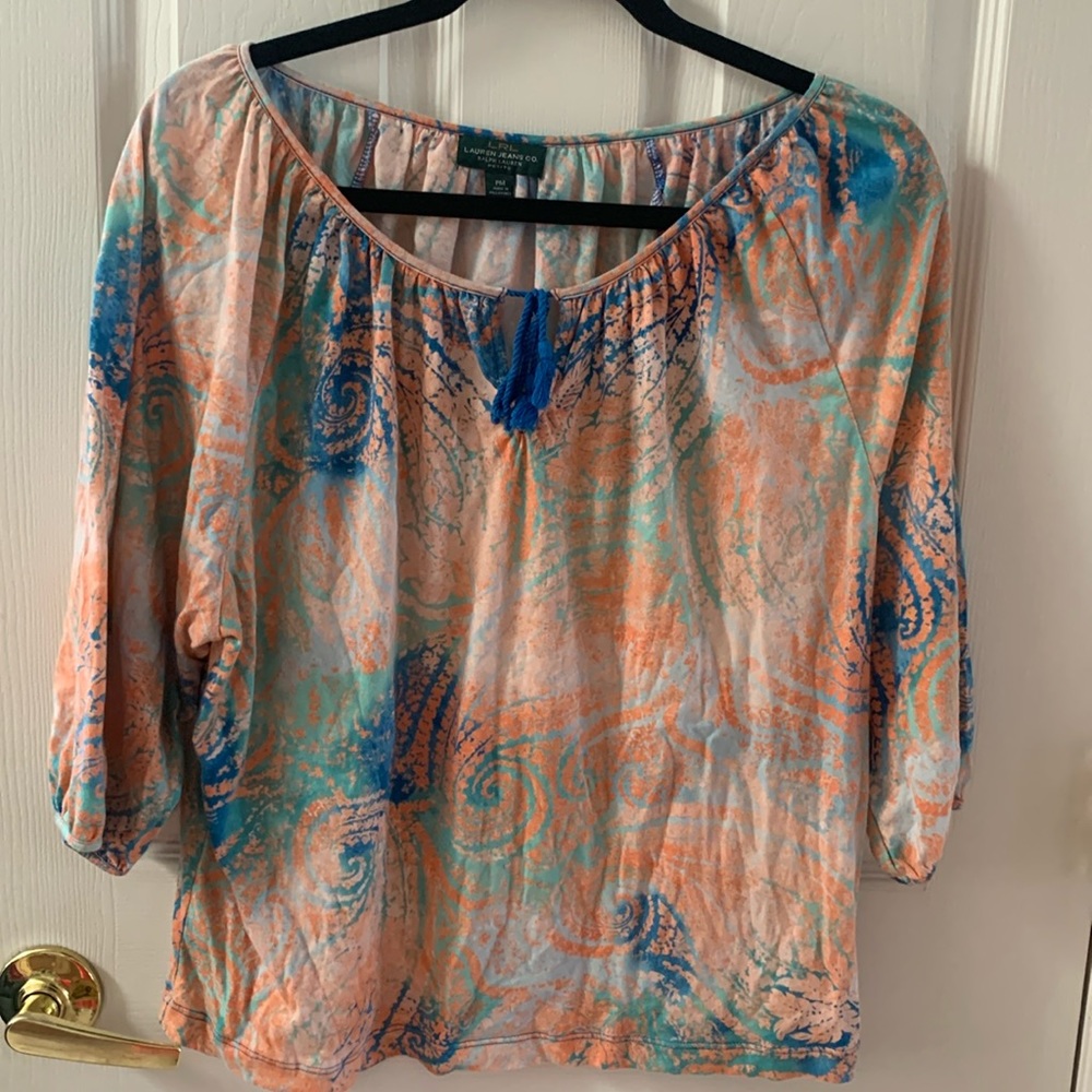 Lauren Ralph Lauren Peach, Teal & Blue Patterned Peasant Tunic